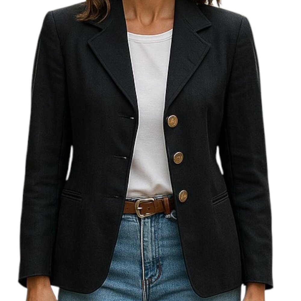 Vintage Linen Blazer By Casual Corner Petites. Size 4P Classic Style black